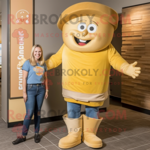 Gold Steak mascot costume character dressed with a Mom Jeans and Bracelets