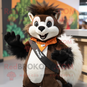 Brown Skunk mascot costume character dressed with a Waistcoat and Hairpins