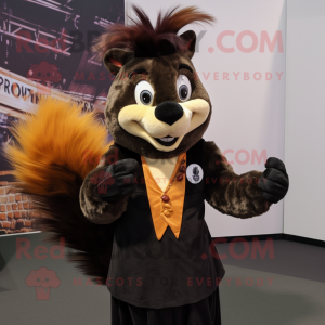 Brown Skunk mascot costume character dressed with a Waistcoat and Hairpins