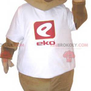 Braunes Bibermaskottchen mit einem weißen T-Shirt -