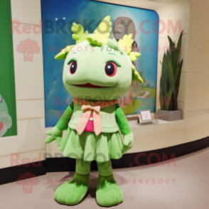 Green Axolotls mascot costume character dressed with a Culottes and Brooches