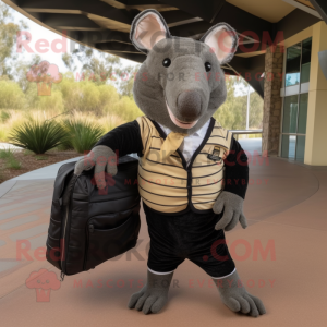 Black Armadillo mascot costume character dressed with a Corduroy Pants and Briefcases