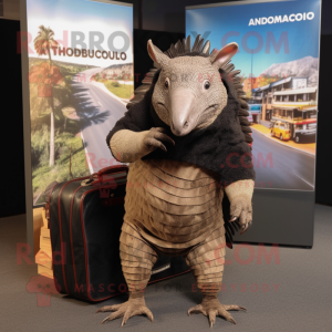 Black Armadillo mascot costume character dressed with a Corduroy Pants and Briefcases