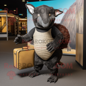 Black Armadillo mascot costume character dressed with a Corduroy Pants and Briefcases