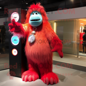 Red Yeti mascot costume character dressed with a Maxi Dress and Bracelet watches
