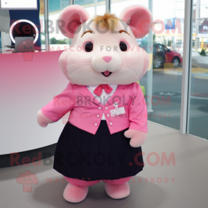 Pink Hamster mascot costume character dressed with a Skirt and Cufflinks