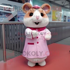Pink Hamster mascot costume character dressed with a Skirt and Cufflinks