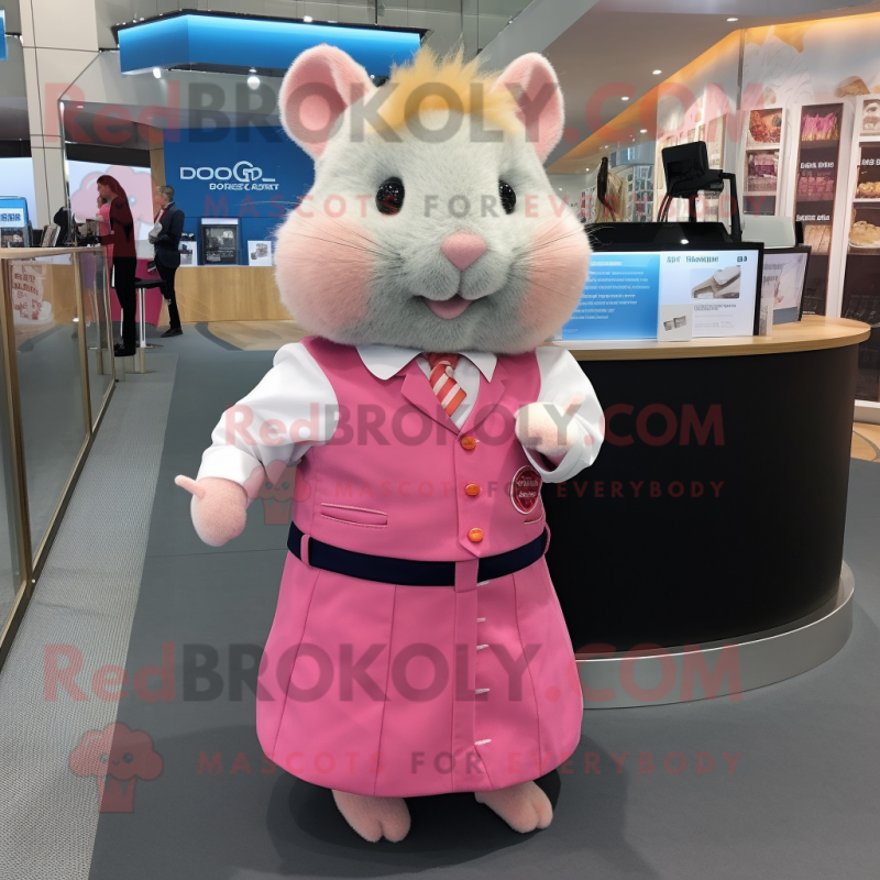 Pink Hamster mascot costume character dressed with a Skirt and Cufflinks Pink Hamster mascot costume character dressed with a Skirt and Cufflinks