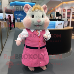 Pink Hamster mascot costume character dressed with a Skirt and Cufflinks