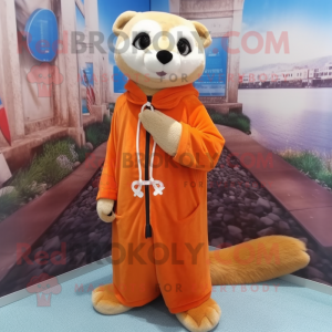 Orange Ferret mascot costume character dressed with a Long Sleeve Tee and Shawl pins