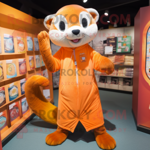 Orange Ferret mascot costume character dressed with a Long Sleeve Tee and Shawl pins