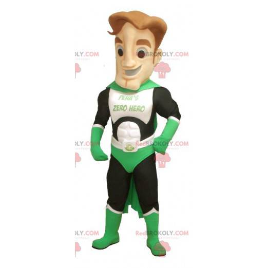 Mascote super-herói verde branco e preto - Redbrokoly.com