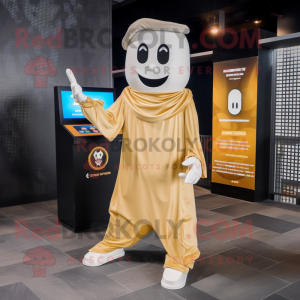 Gold Ghost mascot costume character dressed with a Chinos and Digital watches