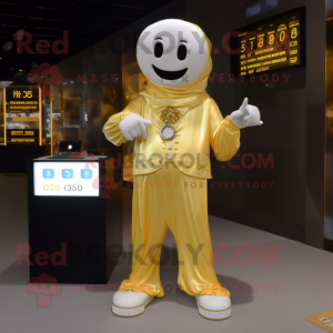 Gold Ghost mascot costume character dressed with a Chinos and Digital watches