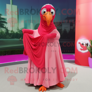 nan Flamingo mascot costume character dressed with a Maxi Skirt and Scarf clips