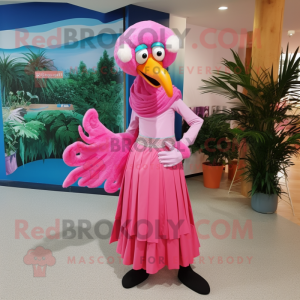 nan Flamingo mascot costume character dressed with a Maxi Skirt and Scarf clips