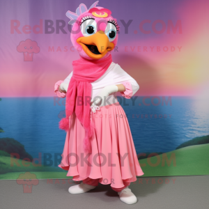 nan Flamingo mascot costume character dressed with a Maxi Skirt and Scarf clips