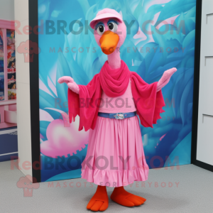 nan Flamingo mascot costume character dressed with a Maxi Skirt and Scarf clips