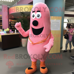 Pink Hot Dog mascot costume character dressed with a Romper and Bracelet watches