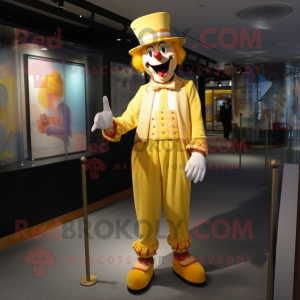 Gold Clown mascot costume character dressed with a Trousers and Hats