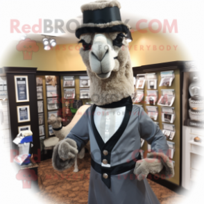 Gray Camel mascot costume character dressed with a Tuxedo and Wraps