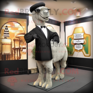 Gray Camel mascot costume character dressed with a Tuxedo and Wraps
