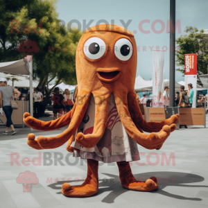Brown Octopus mascot costume character dressed with a Shorts and Scarves