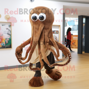 Brown Octopus mascot costume character dressed with a Shorts and Scarves