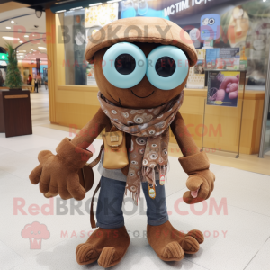 Brown Octopus mascot costume character dressed with a Shorts and Scarves