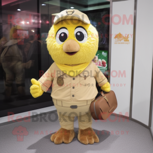 Beige Canary mascot costume character dressed with a Cargo Pants and Coin purses