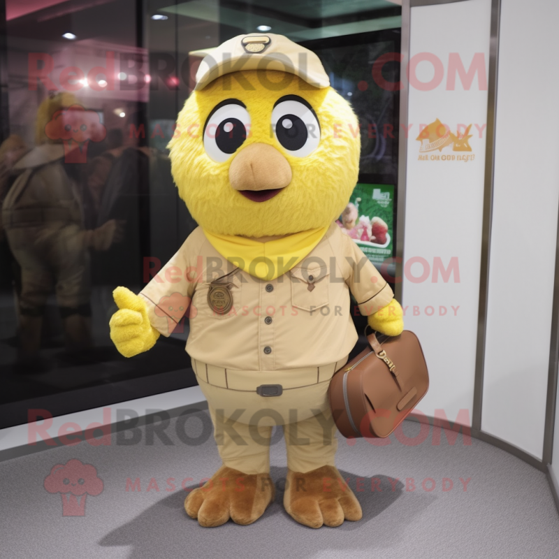 Beige Canary mascot costume character dressed with a Cargo Pants and Coin purses Beige Canary mascot costume character dressed with a Cargo Pants and Coin purses