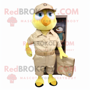 Beige Canary mascot costume character dressed with a Cargo Pants and Coin purses