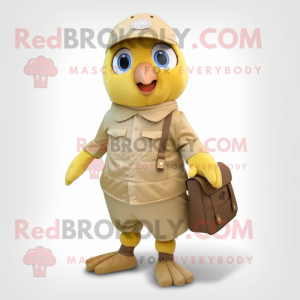 Beige Canary mascot costume character dressed with a Cargo Pants and Coin purses