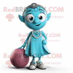 Cyan Petanque Ball mascot costume character dressed with a Mini Dress and Necklaces