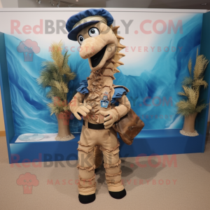 nan Sea Horse mascot costume character dressed with a Corduroy Pants and Belts