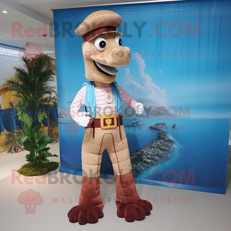 nan Sea Horse mascot costume character dressed with a Corduroy Pants and Belts