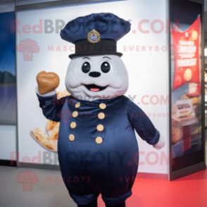 Navy Beef Wellington mascot costume character dressed with a Jeans and Berets