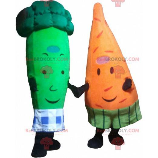 2 Maskottchen: eine Karotte und ein grüner Brokkoli -