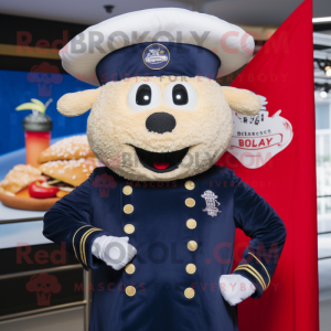 Navy Beef Wellington mascot costume character dressed with a Jeans and Berets