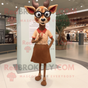 Rust Deer mascot costume character dressed with a A-Line Dress and Eyeglasses