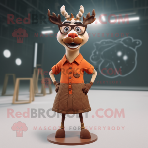 Rust Deer mascot costume character dressed with a A-Line Dress and Eyeglasses