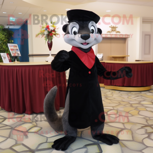 Black Weasel mascot costume character dressed with a A-Line Dress and Pocket squares
