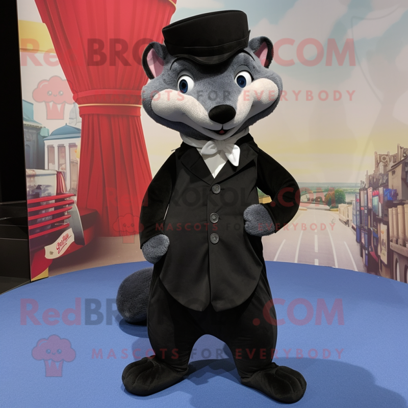 Black Weasel mascot costume character dressed with a A-Line Dress and Pocket squares