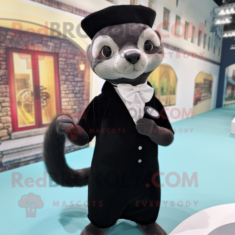 Black Weasel mascot costume character dressed with a A-Line Dress and Pocket squares