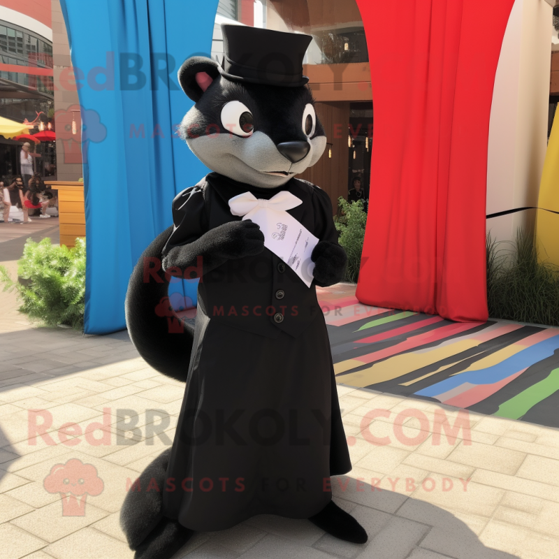 Black Weasel mascot costume character dressed with a A-Line Dress and Pocket squares