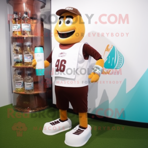 Rust Bottle Of Milk mascot costume character dressed with a Board Shorts and Bracelet watches