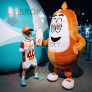 Rust Bottle Of Milk mascot costume character dressed with a Board Shorts and Bracelet watches