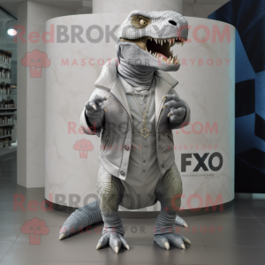 Sølv T Rex maskot kostume...