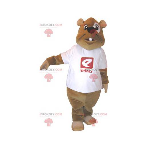 Mascotte de castor marron avec un t-shirt blanc - Redbrokoly.com