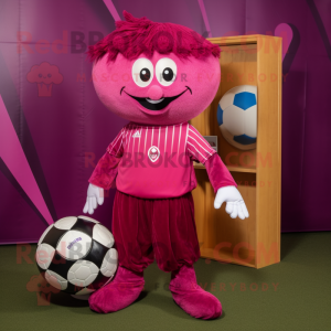 Magenta Soccer Ball mascot costume character dressed with a Corduroy Pants and Brooches